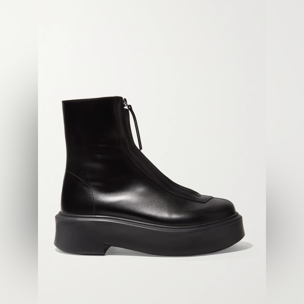 The Row Black Leather Platform Ankle Boots